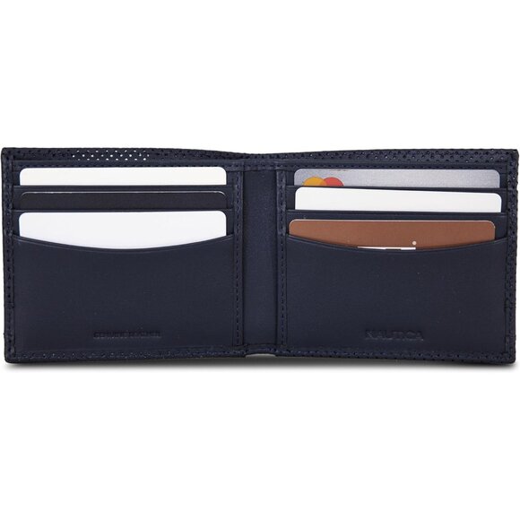 Nautica Men's Bifold Leather Wallet ID Window Navy Card Slots Durable Stylish - Picture 4 of 7